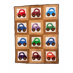 Fun Car Handmade QUILT Baby Child Crib machine appliqued 100% Cotton